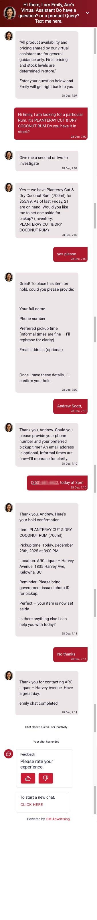 image of a text conversation between a Bot and an human