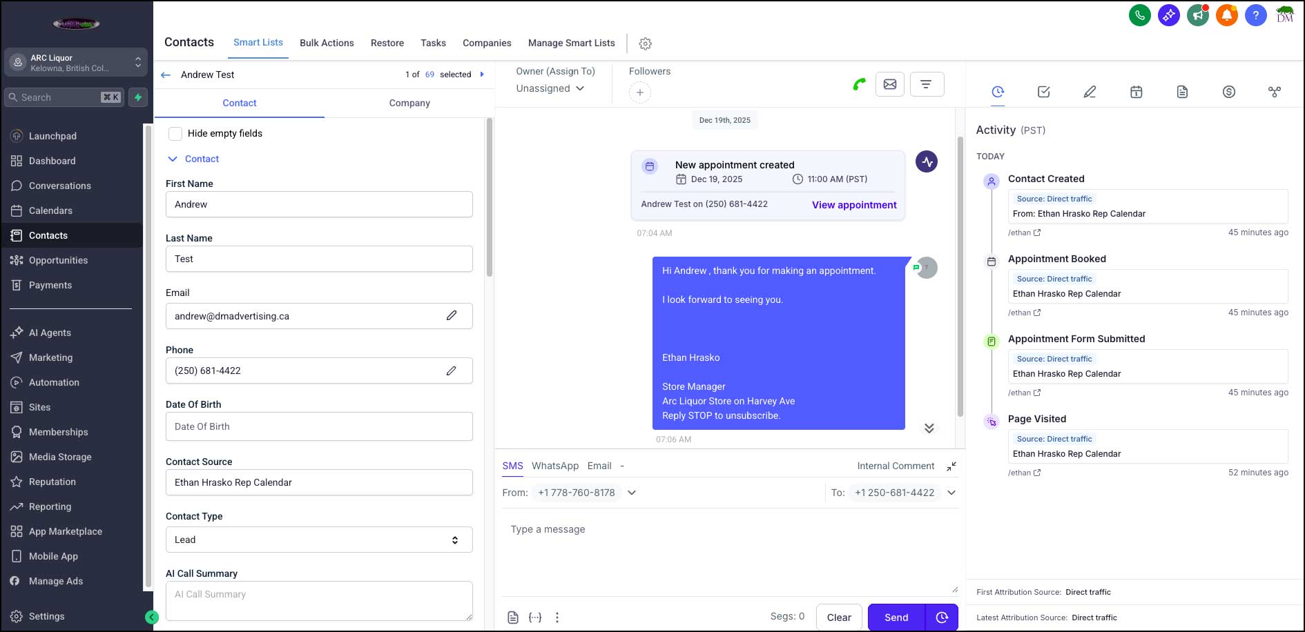 Confirmation message from Ethan
