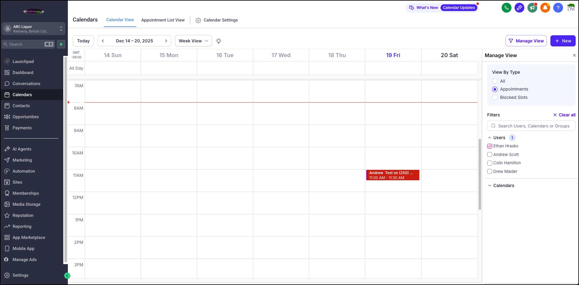 Booking entry in Ethan's calendar