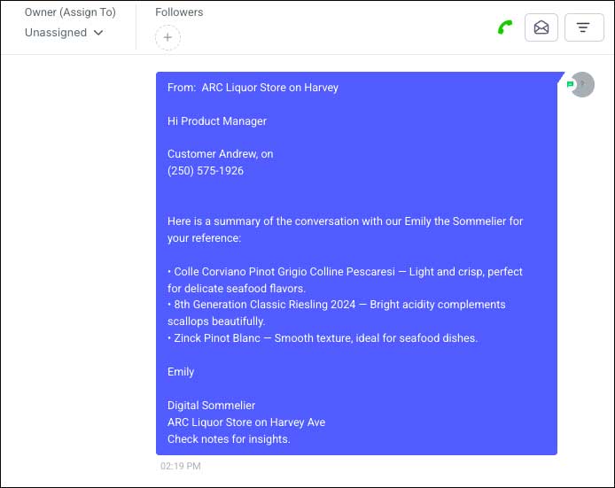 image of an email that the AI sent to the store manager.