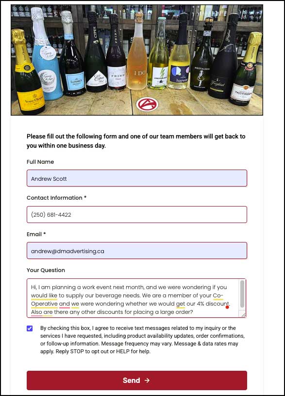 Customer fills out ARC contact form